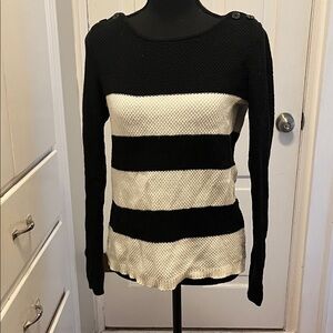 LOFT Factory Black and Cream Striped waffle Knit Sweater